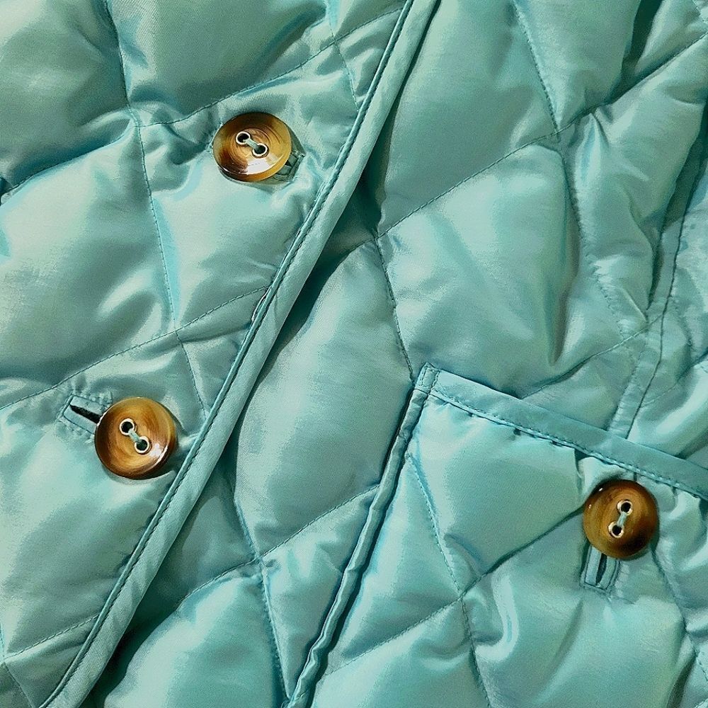 Talbots Quilted Down Lined Aqua Button Front Vest - image 8